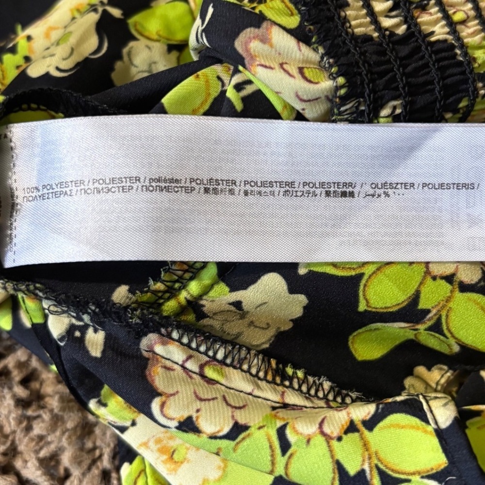 MNG Mango Floral Crop Top Black Lime Green Balloon Sleeve Cottagecore Fairy Boho - Picture 9 of 15